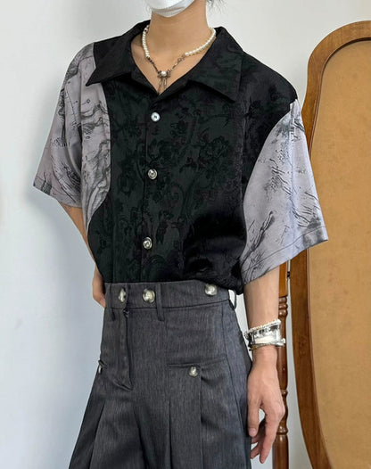 Jacquard Standing-Collar Short Sleeve Shirt WN20021