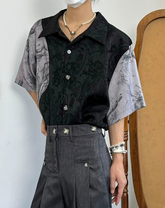 Jacquard Standing-Collar Short Sleeve Shirt WN20021