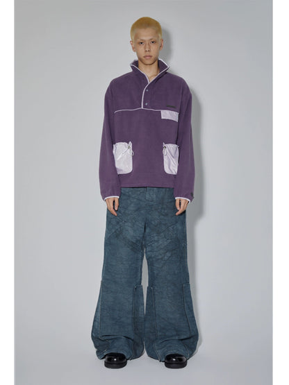 Patchwork Stand Neck Knit Sweater WN18887