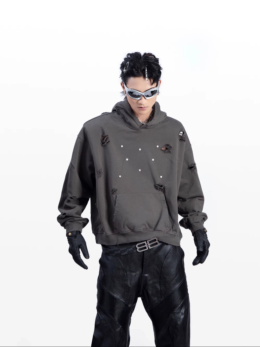 Washed Damage Pullover Hoodie WN9219