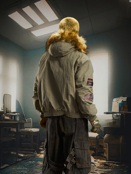 Embroidery Fake Fur Hooded Padded Jacket WN22753