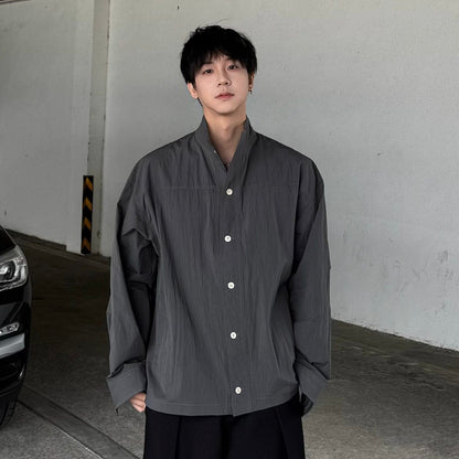 Wrinkle Standing-Collar Long Sleeve Shirt WN25361