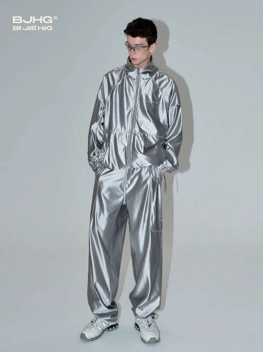 【Speed Shipping】Stand Neck Sporty Jacket & Wide-leg Sporty Pants Setup WN9761-S