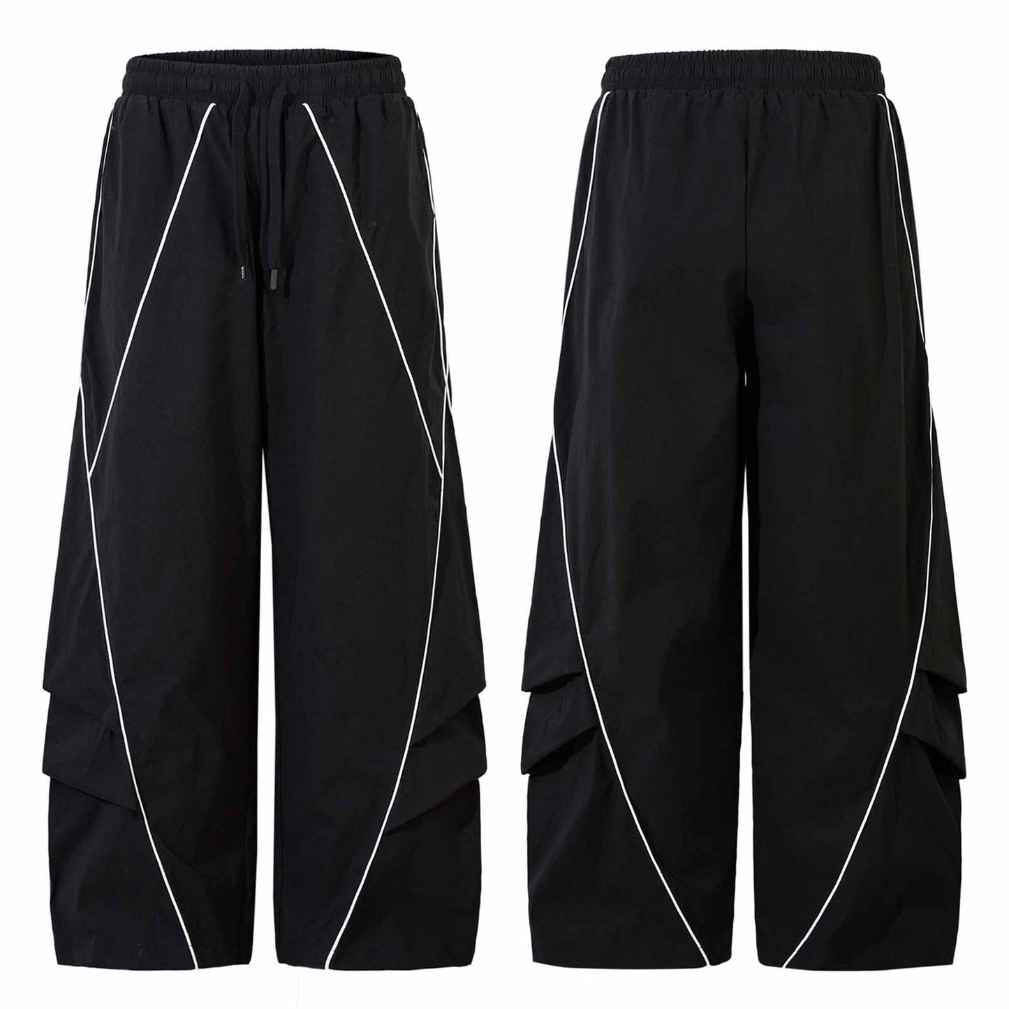 Wrinkled Reflective Drawstring Wide-Leg Pants WN15050
