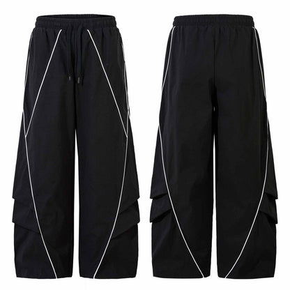 Wrinkled Reflective Drawstring Wide-Leg Pants WN15050