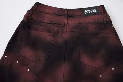 Washed Graffiti Dirty-Dye Denim Half Pants WN25741