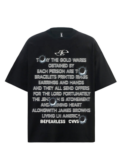 Bullet Hole Letter Print Short Sleeve T-Shirt WN26221