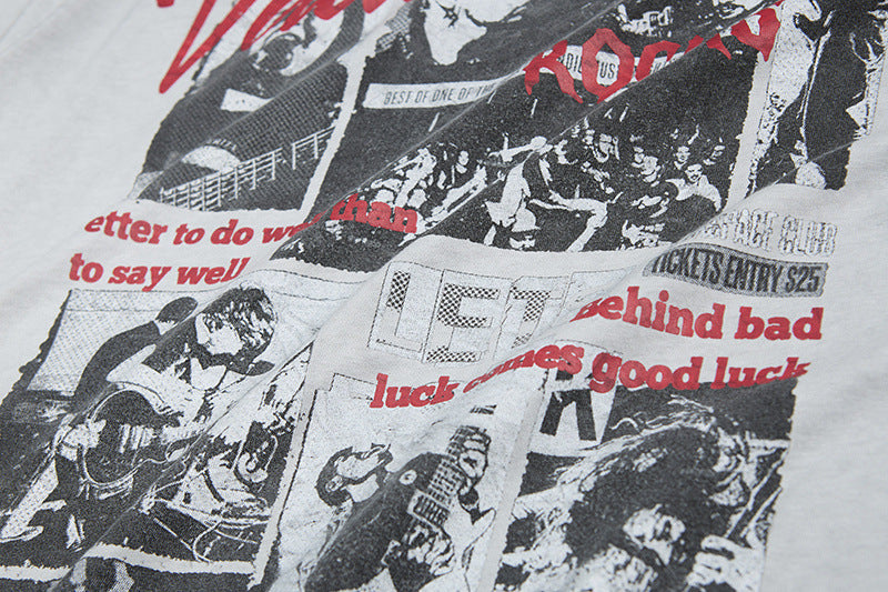 Washed Rock Band Print Short Sleeve T-Shirt WN25485