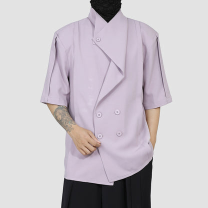 Asymmetrical Double-Breasted Short Sleeve Shirt WN20168