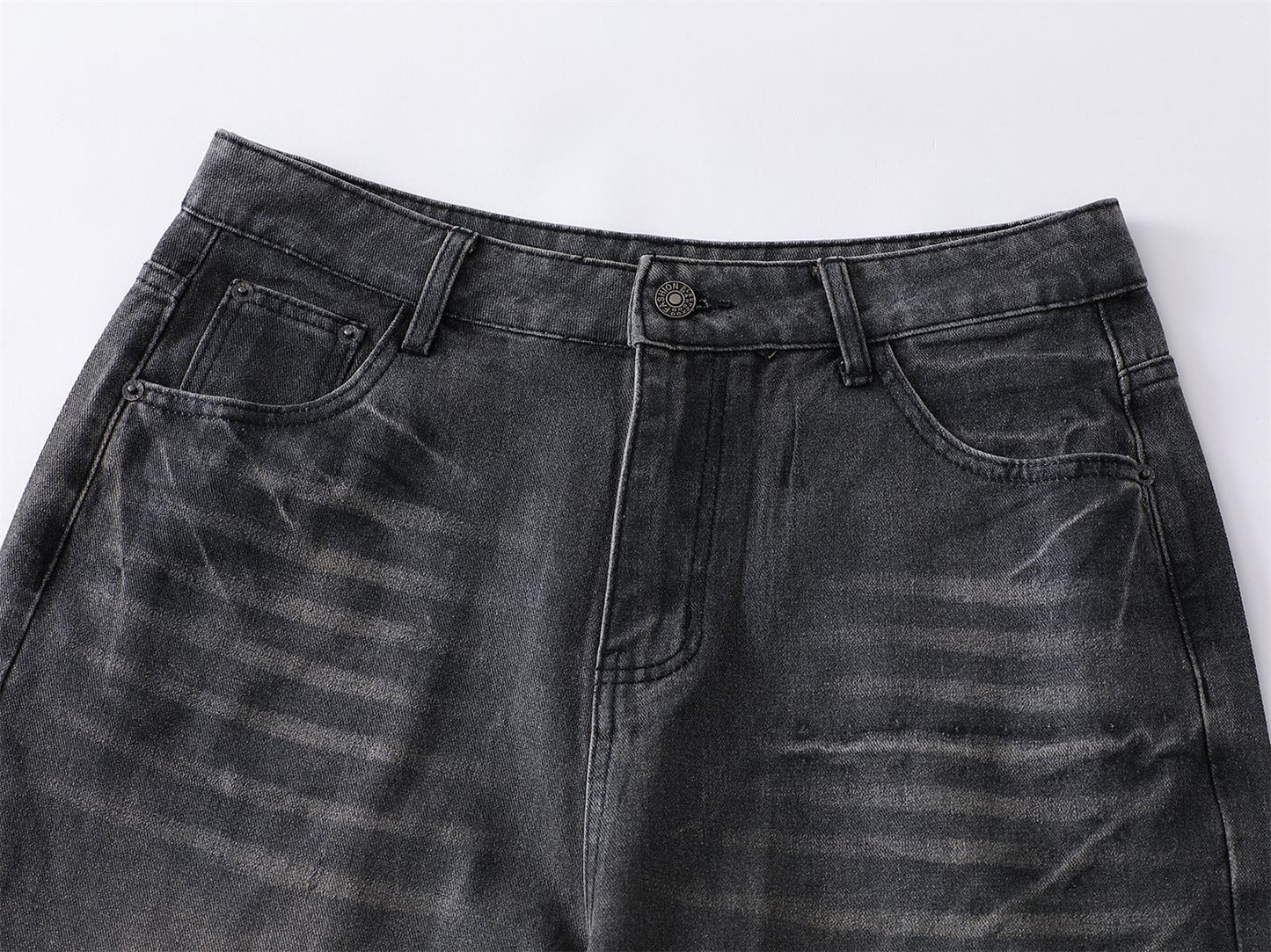Washed Waxed Whisker Wide Leg Denim Jeans WN26868