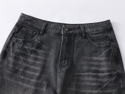 Washed Waxed Whisker Wide Leg Denim Jeans WN26868