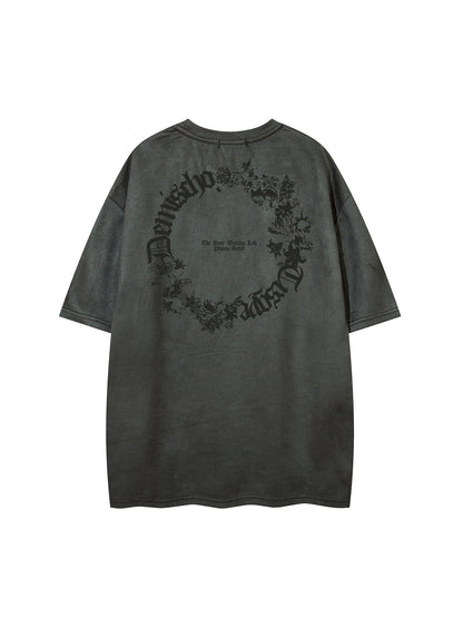 Suede Letter Print Short Sleeve T-Shirt WN25619