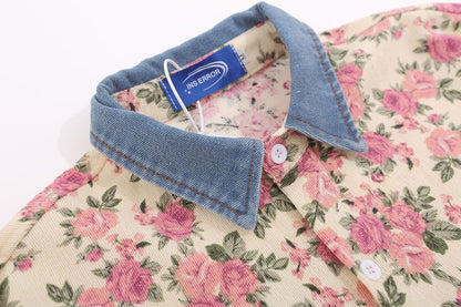 Floral Corduroy Denim Collar Long Sleeve Shirt WN11251