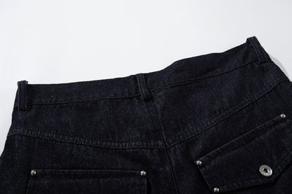 Washed Raw Denim Metal Buckle Jacket & Wide Leg Denim Jeans Setup WN23048