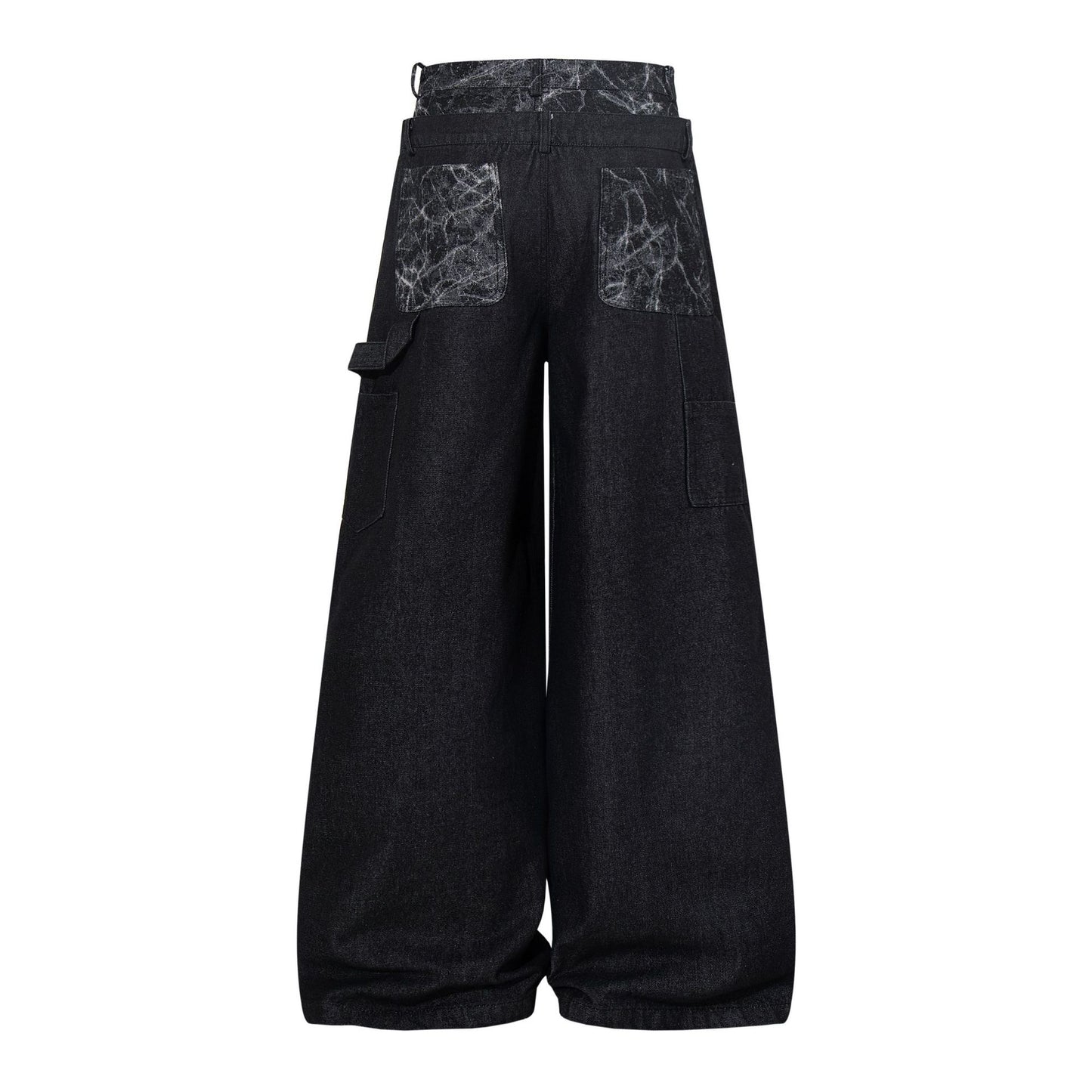 Double Waist Marble Panel Wide Leg Denim Jeans WN25907