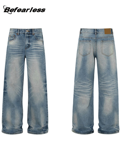 Whisker Washed Straight Denim Jeans WN26245
