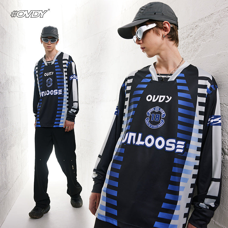 Racing-Inspired Letter Print Combed Cotton Oversize Long Sleeve T-Shirt WN12421