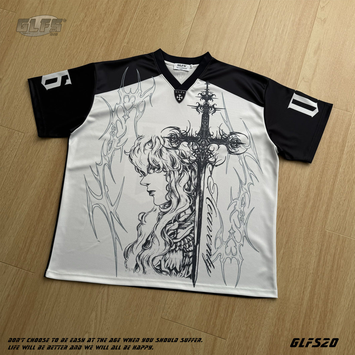 Sporty Illustration Cross V-Neck Short Sleeve T-Shirt WN26472