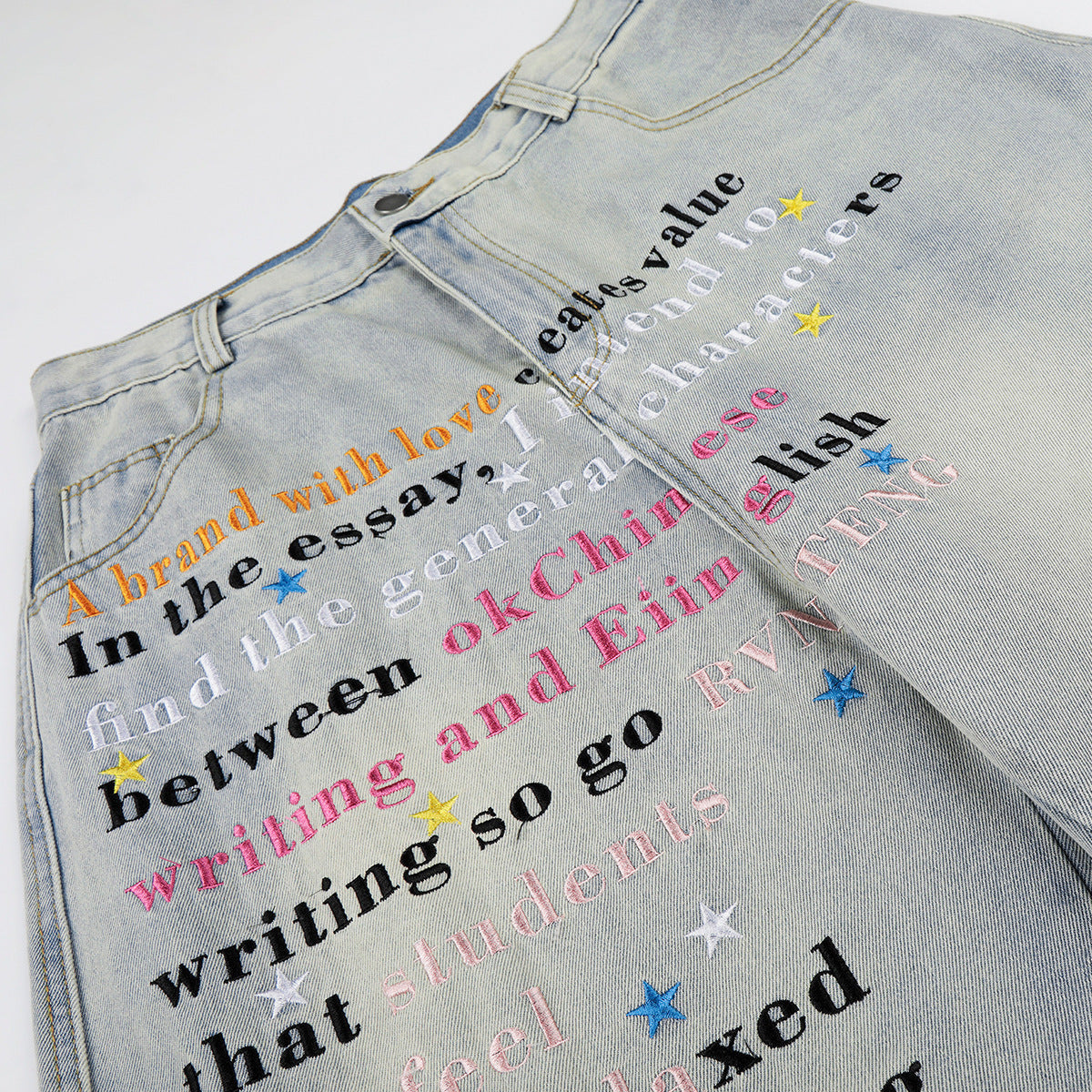 Letter Star Print Denim Half Jeans WN25412