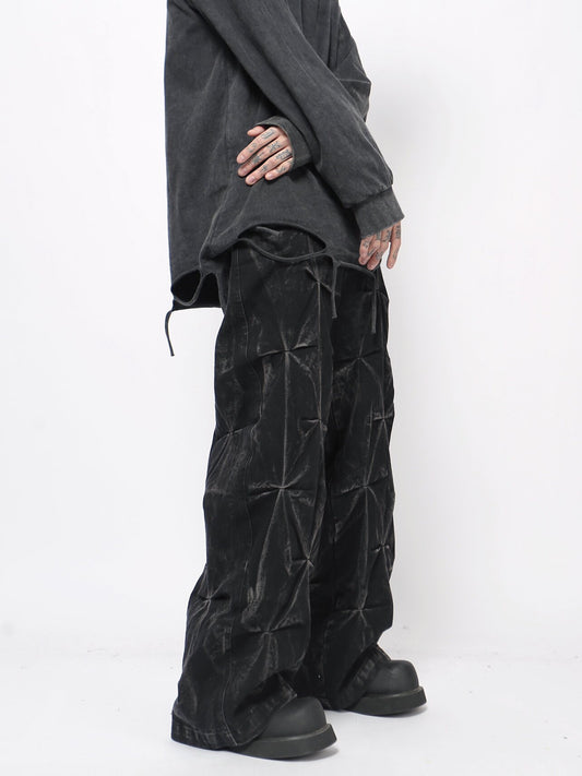 Tie-Dye Pleats Damage Wide Leg Denim Jeans WN24450