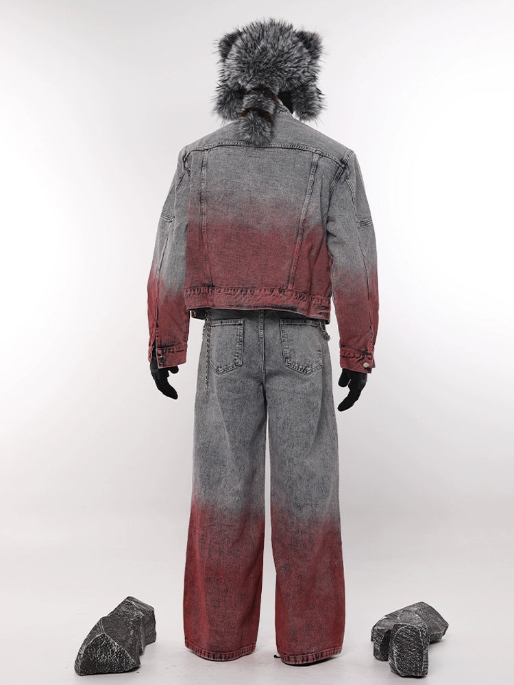 Gradient Design Denim Jacket & Zipper Design Denim Jeans Setup WN18608