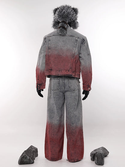 Gradient Design Denim Jacket & Zipper Design Denim Jeans Setup WN18608