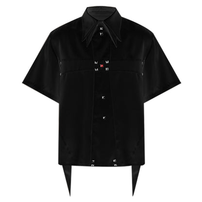 Cross Satin Design Studs Short Sleeve Shirt WN15866