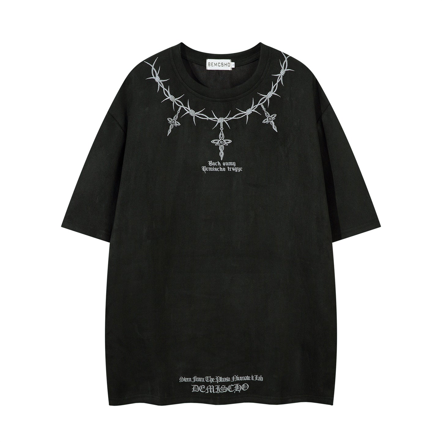 Thorn Embroidery Suede Oversize Short Sleeve T-Shirt WN16216