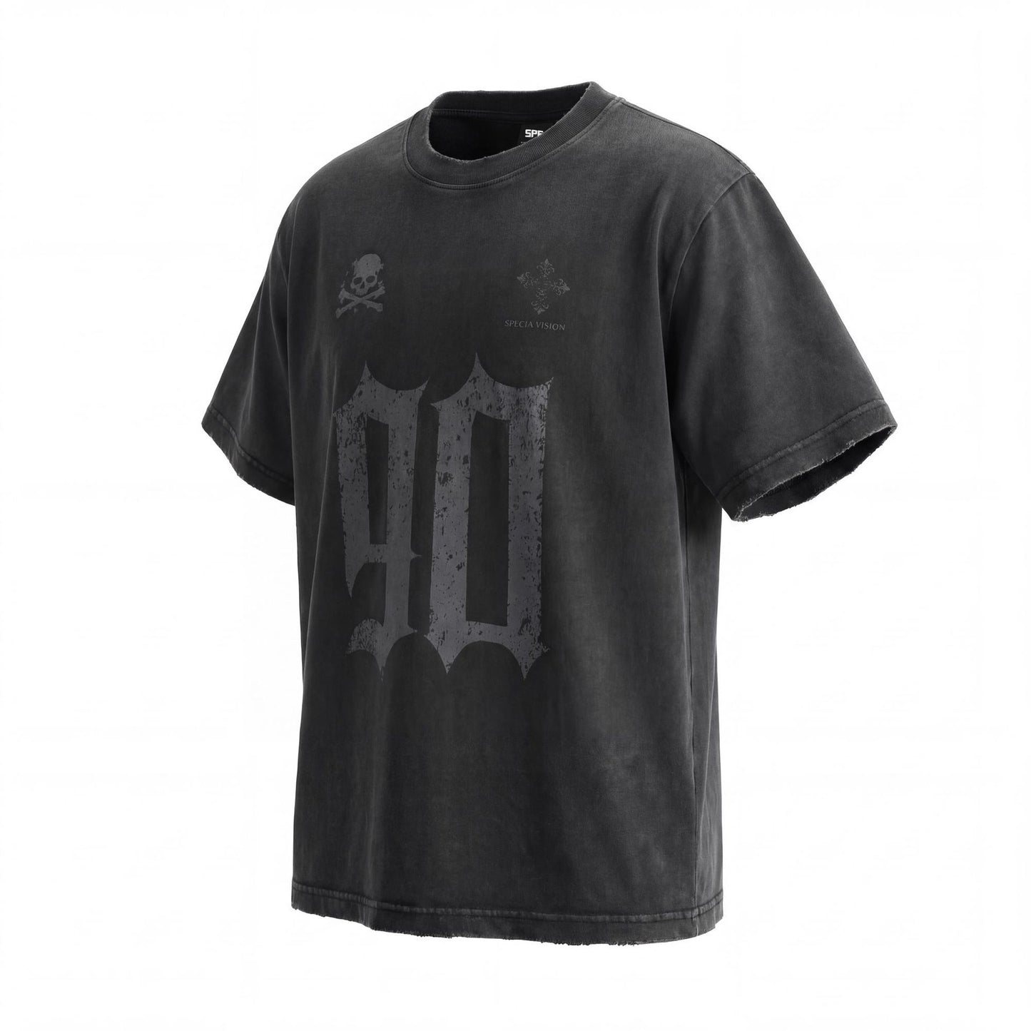 Fade Washed Skull Number Print Short Sleeve T-Shirt WN25769