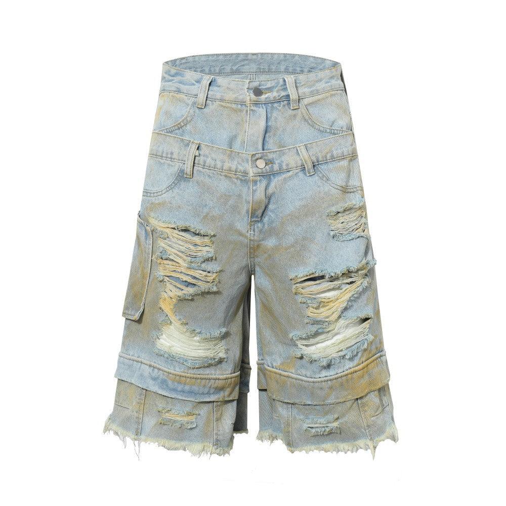 Double Waist Ripped Frayed Wide Leg Half Pants WN27873