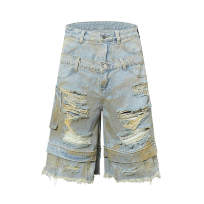 Double Waist Ripped Frayed Wide Leg Half Pants WN27873
