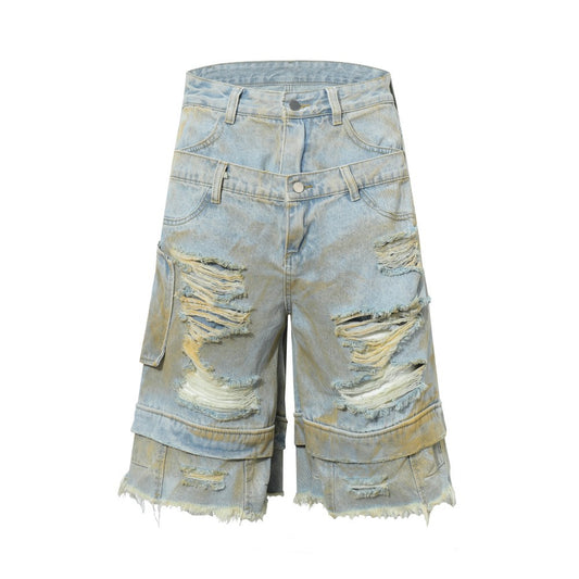 Double Waist Ripped Frayed Wide Leg Half Pants WN27873