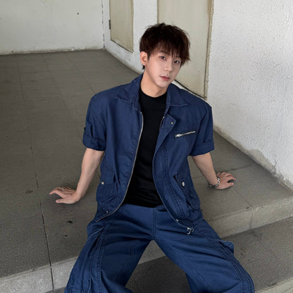 Short Sleeve Jacket & Wide Leg Cargo Pants Setup WN25320