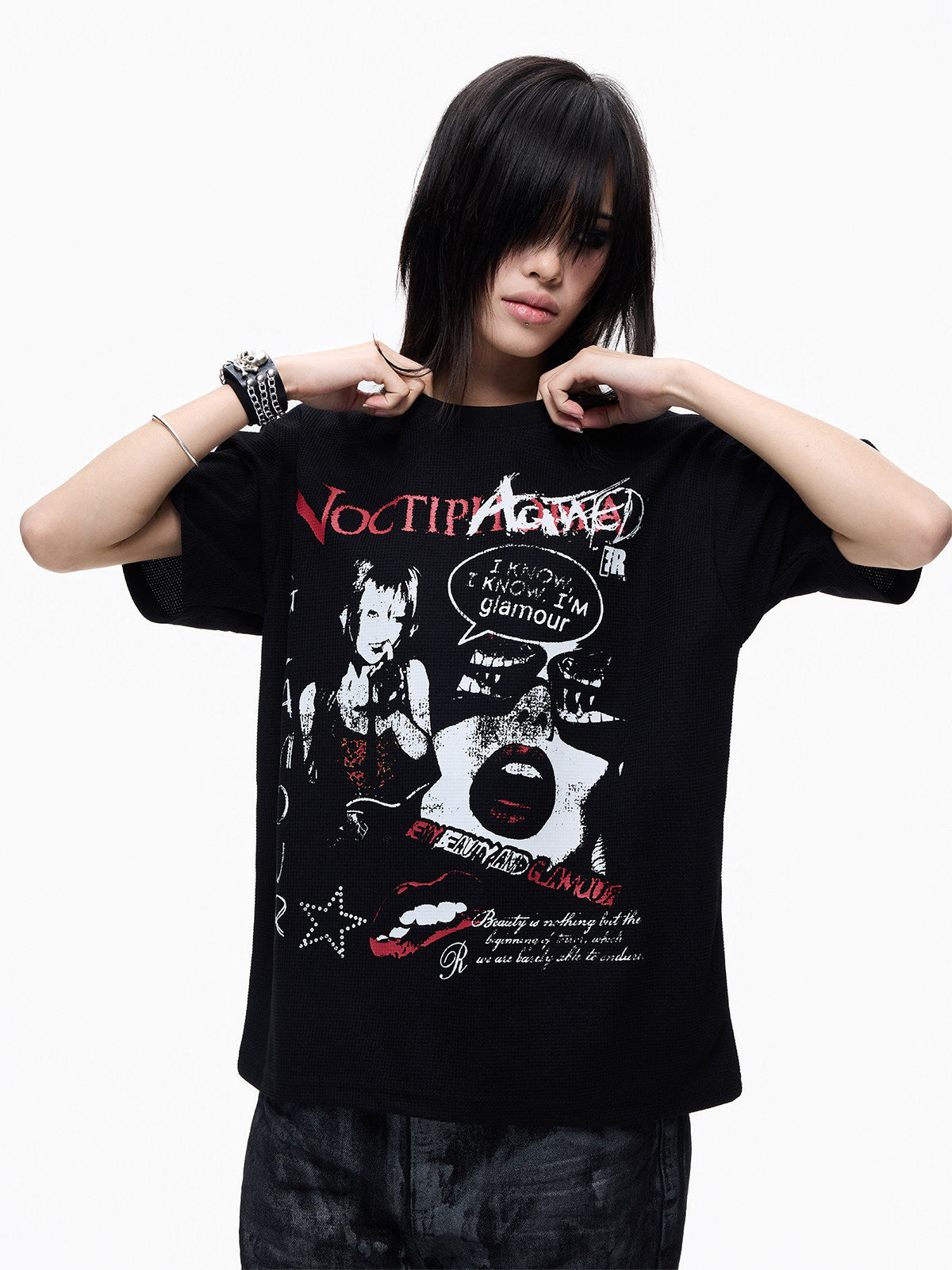 Portrait Graphic Print Cropped Short Sleeve T-Shirt WN27316