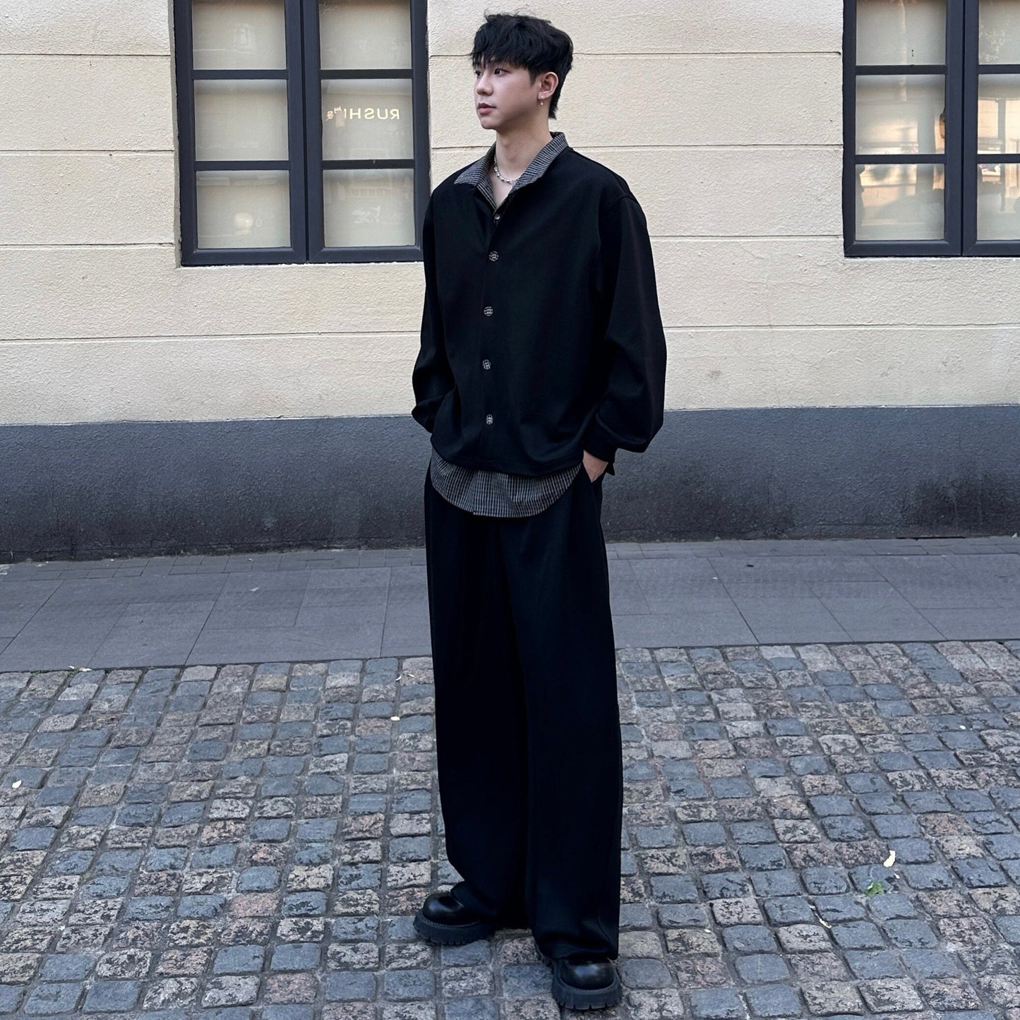 Fake Layered Jacket & Wide Leg Sweatpants Setup WN25162
