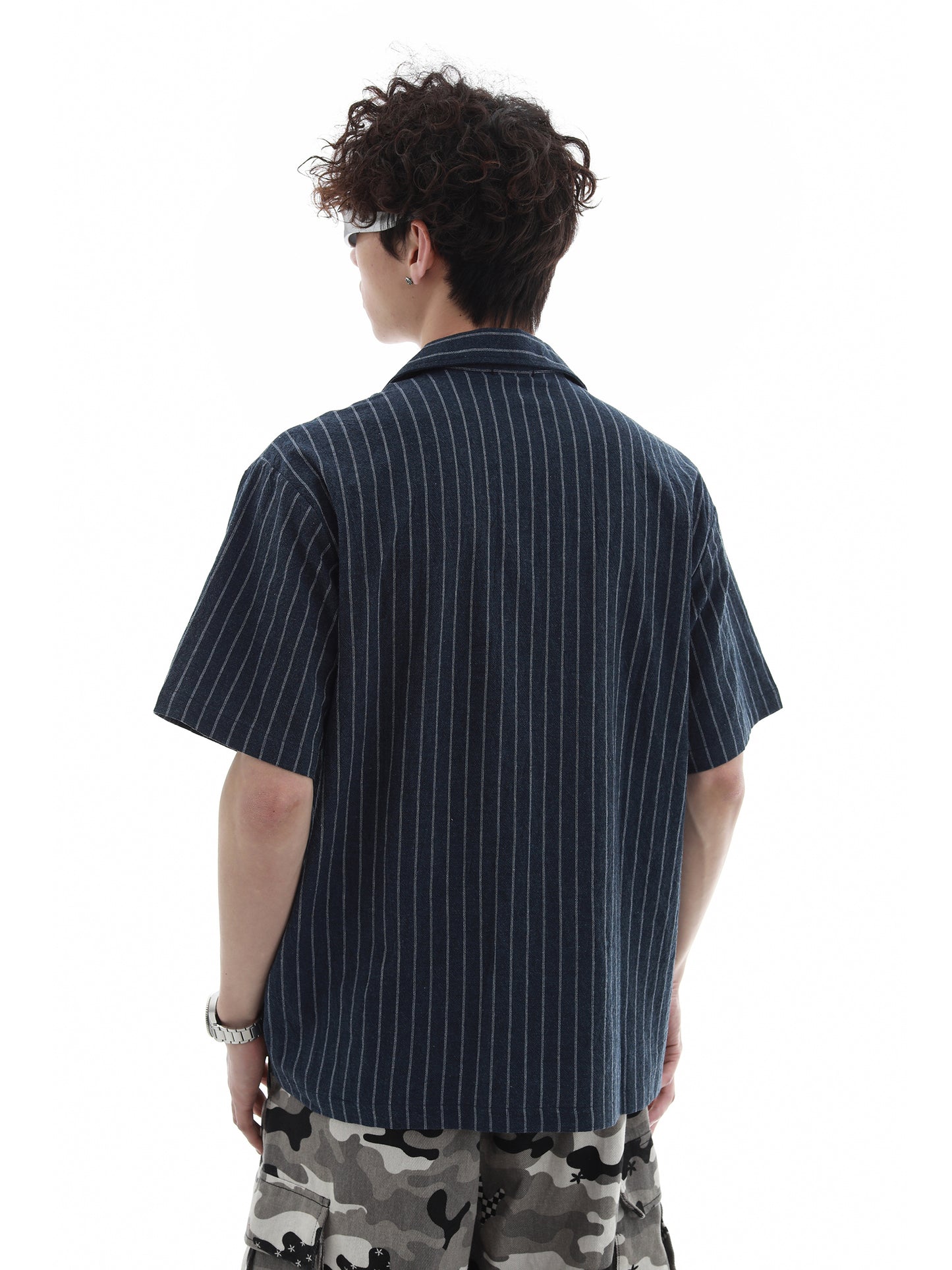 Patch Embroidery Stripe Short Sleeve Shirt WN15707