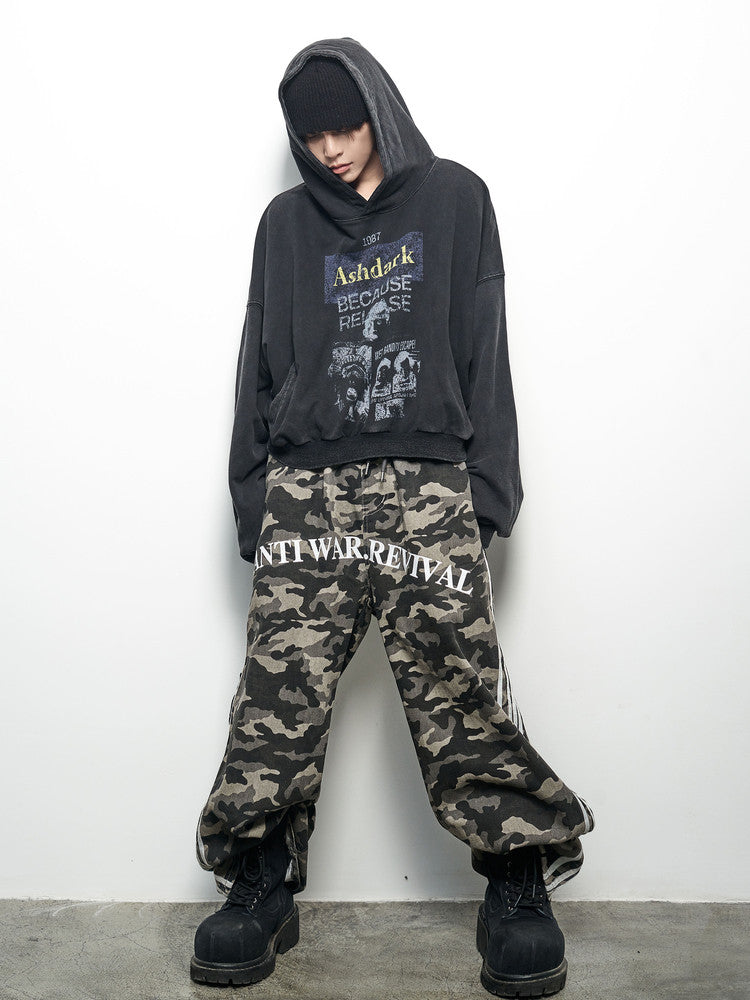 Letter Print Washed Cropped Hoodie WN22969