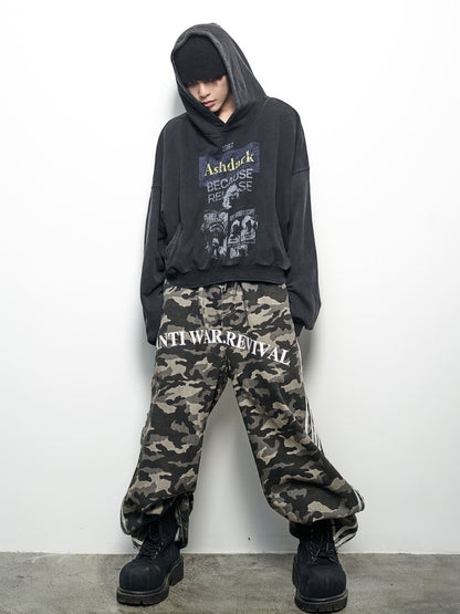 Letter Print Washed Cropped Hoodie WN22969