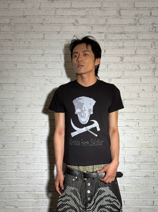 Hammer & Sickle White Ink Skull Print Slim Short Sleeve T-Shirt WN19087