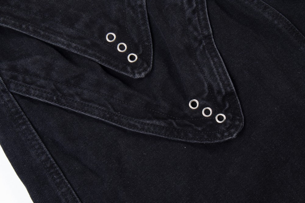 Bleached Damage Multi-Pocket Wide Leg Denim Jeans WN27797