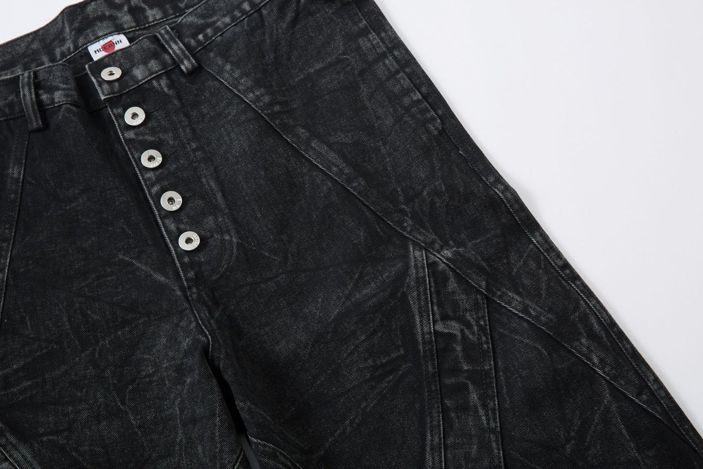 Washed Crinkle Button Fly Wide Leg Denim Jeans WN26144