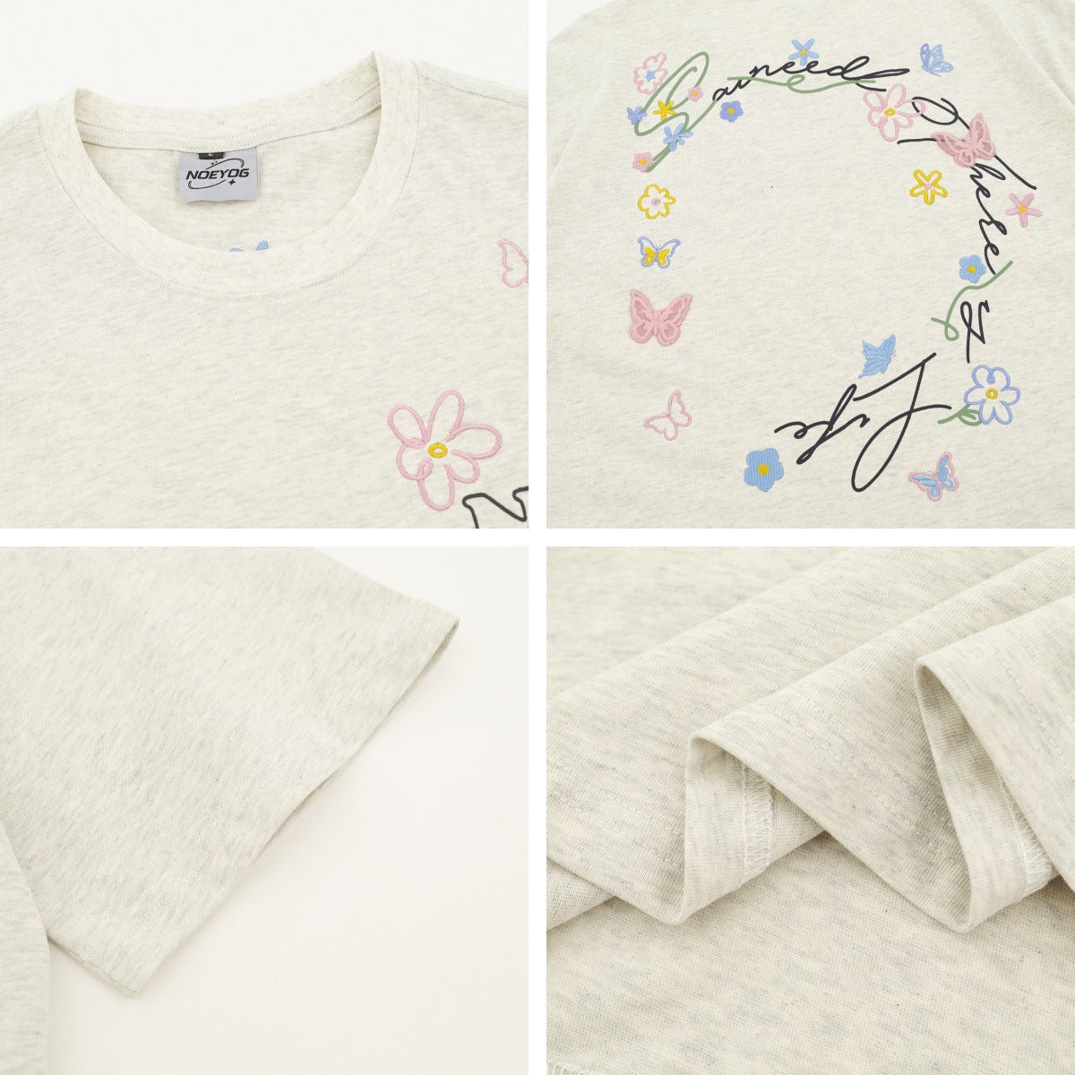 Butterfly Flower Embroidery Short Sleeve T-Shirt WN26781
