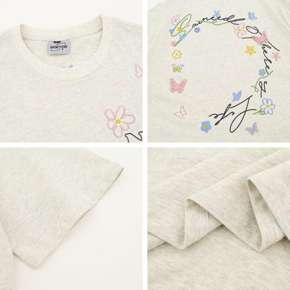 Butterfly Flower Embroidery Short Sleeve T-Shirt WN26781