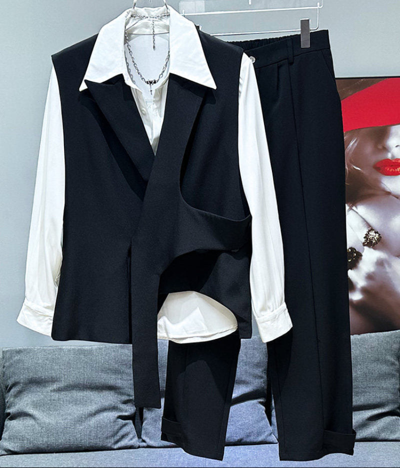 Asymmetric Vest& Straight Trousers Setup WN23939