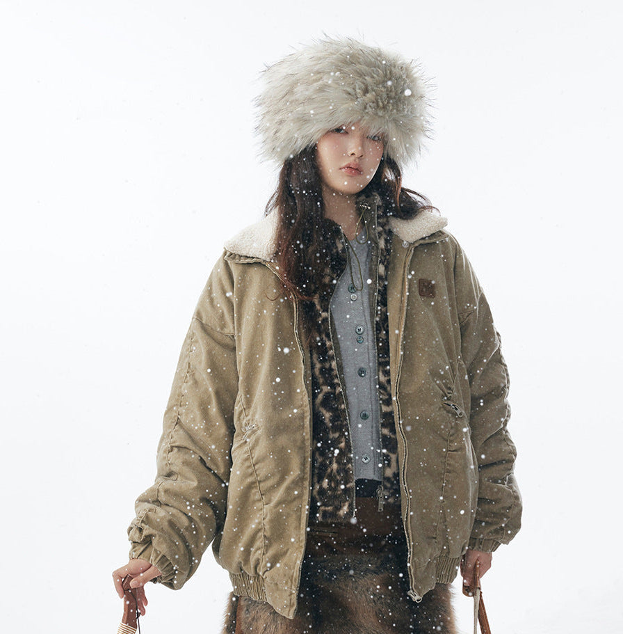 Detachable Fake Fur Collar Washed Puffer Jacket WN21904