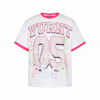 Contrast Collar Art Print Short Sleeve T-Shirt WN20997