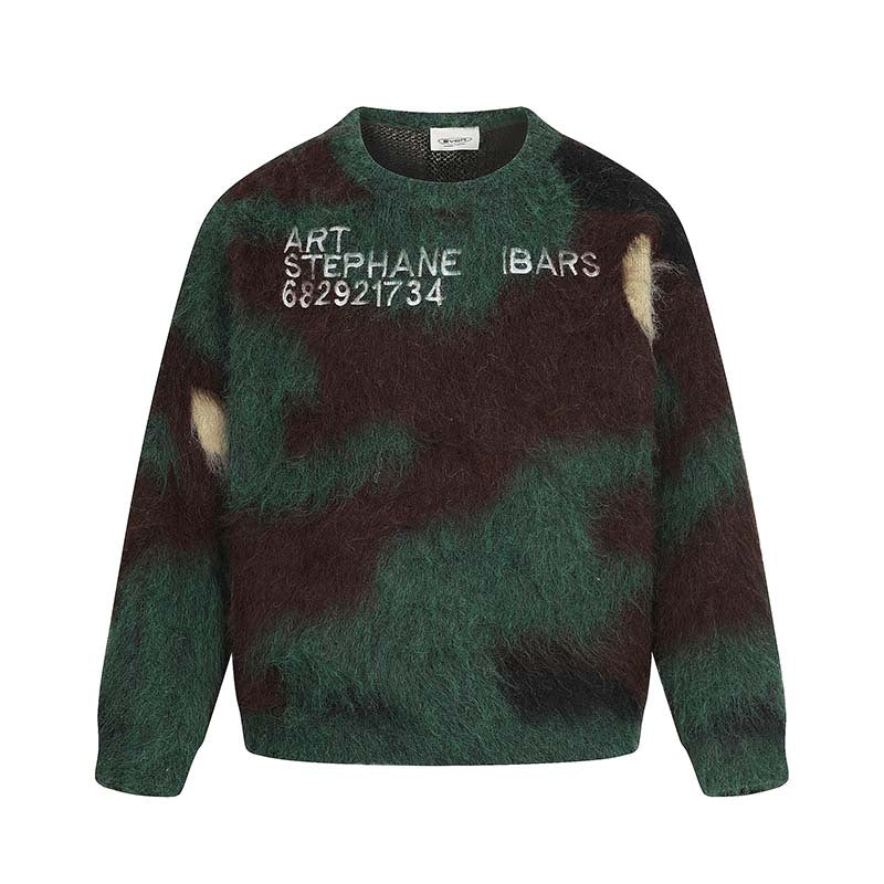 Camouflage Print Letter Embroidery Knit Sweater WN23576