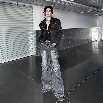 Wide Leg Multi-Pocket Denim Jeans WN25071