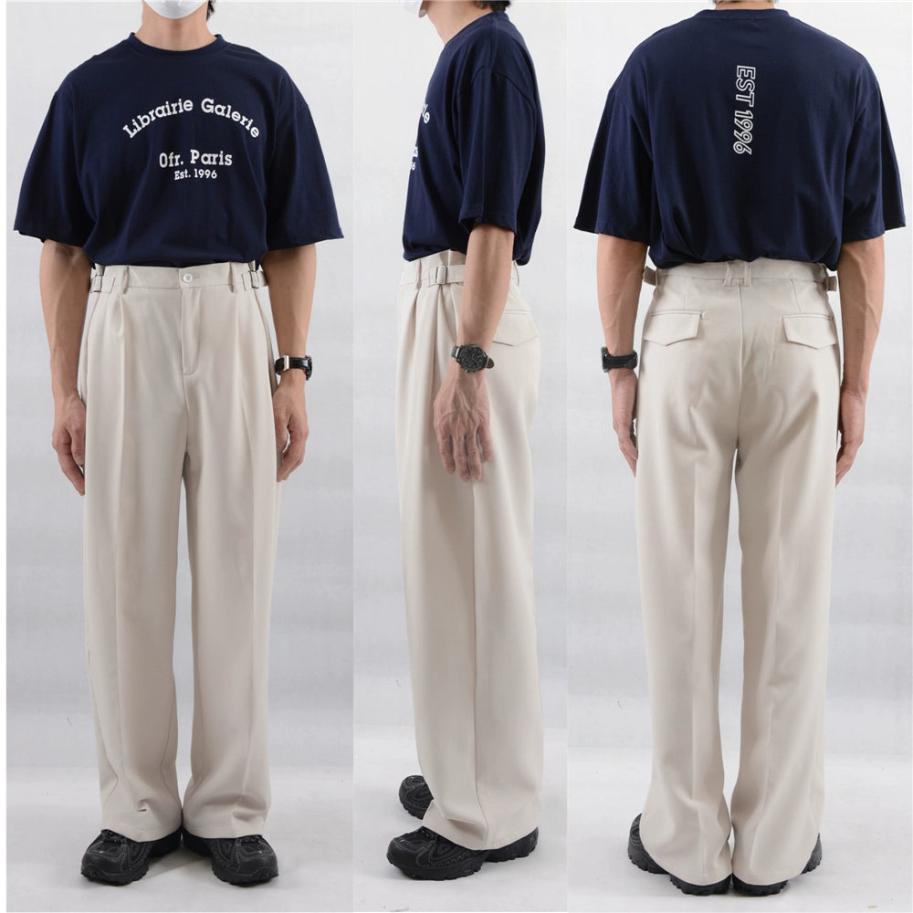 Belt Design Pleats Wide-Leg Trousers WN6140
