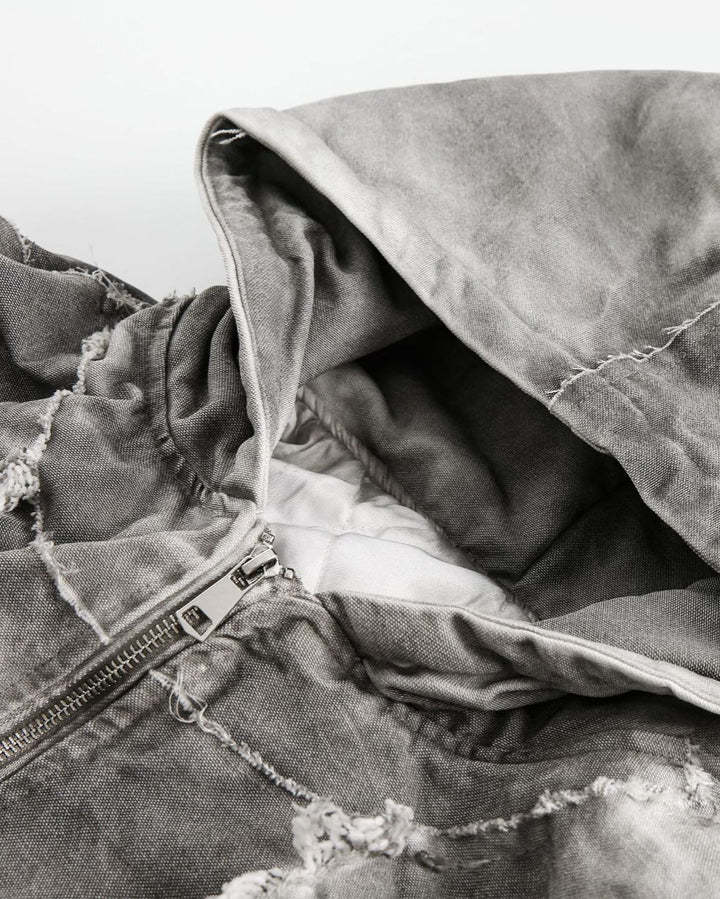 Washed Graphic Pocket Detail Hooded Jacket WN27967